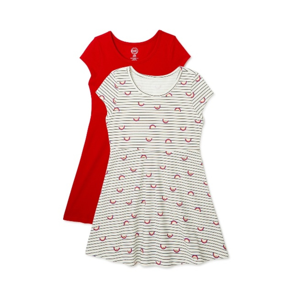 NWT Girls Short Sleeve Play Dress, 2-Pack
